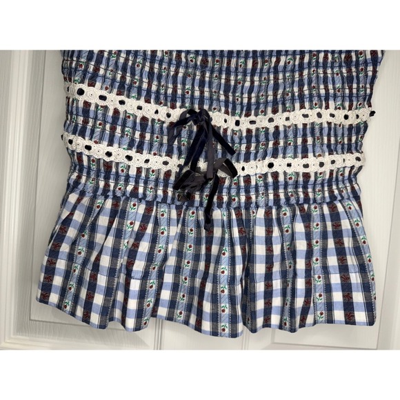 Damson Madder Blue Gingham Rose Smocked Ruffle Cami Top Size UK 16 / US 12 NWT - Picture 4 of 10
